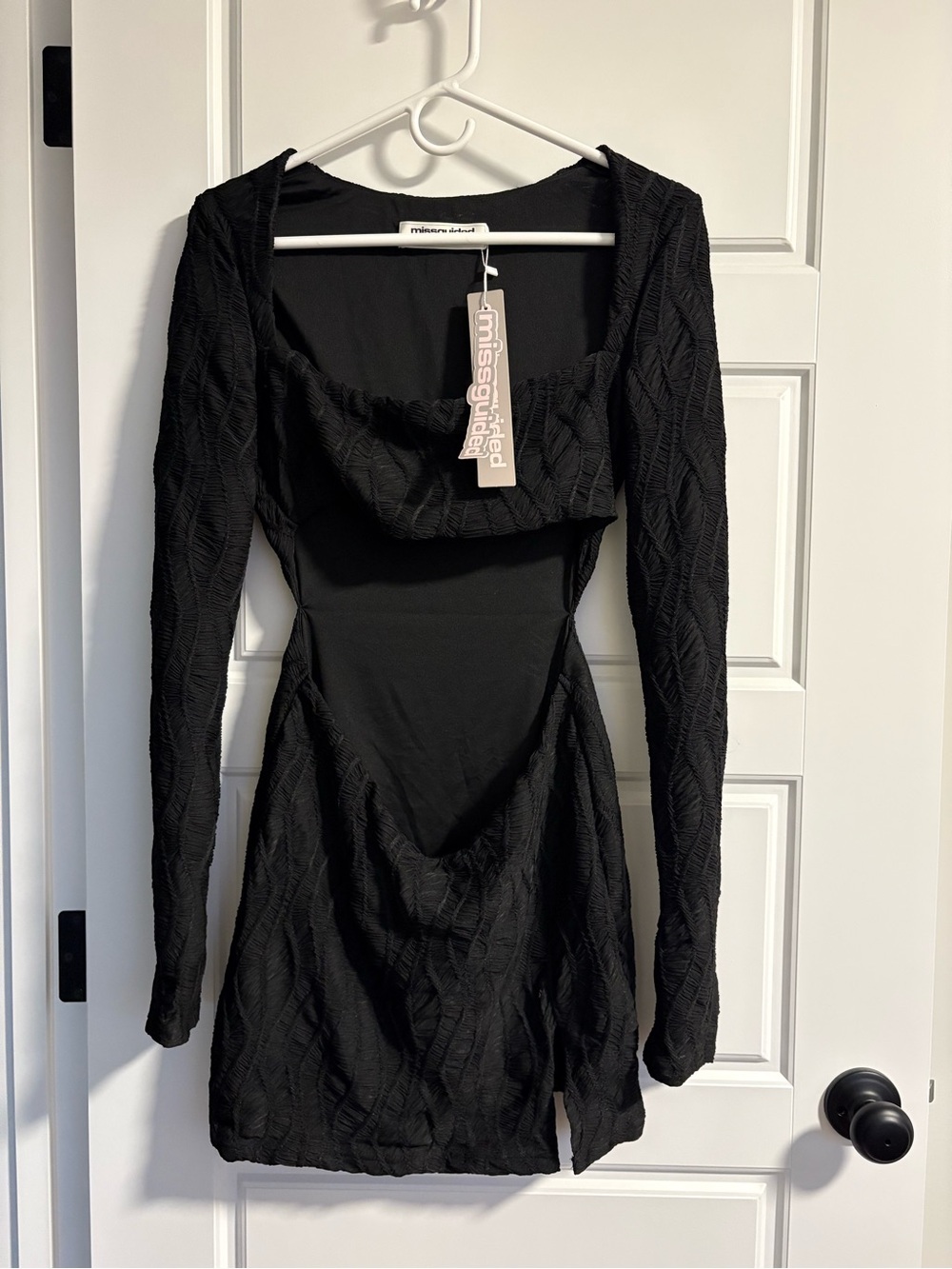 Missguided Black Long Sleeve Cutout Mini Dress (M)